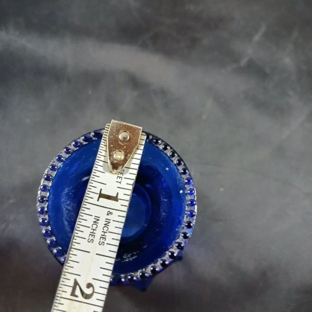 Vintage Indiana Glass Vase Beaded Edge Zipper 8 Sided Cobalt Blue 4 7/8